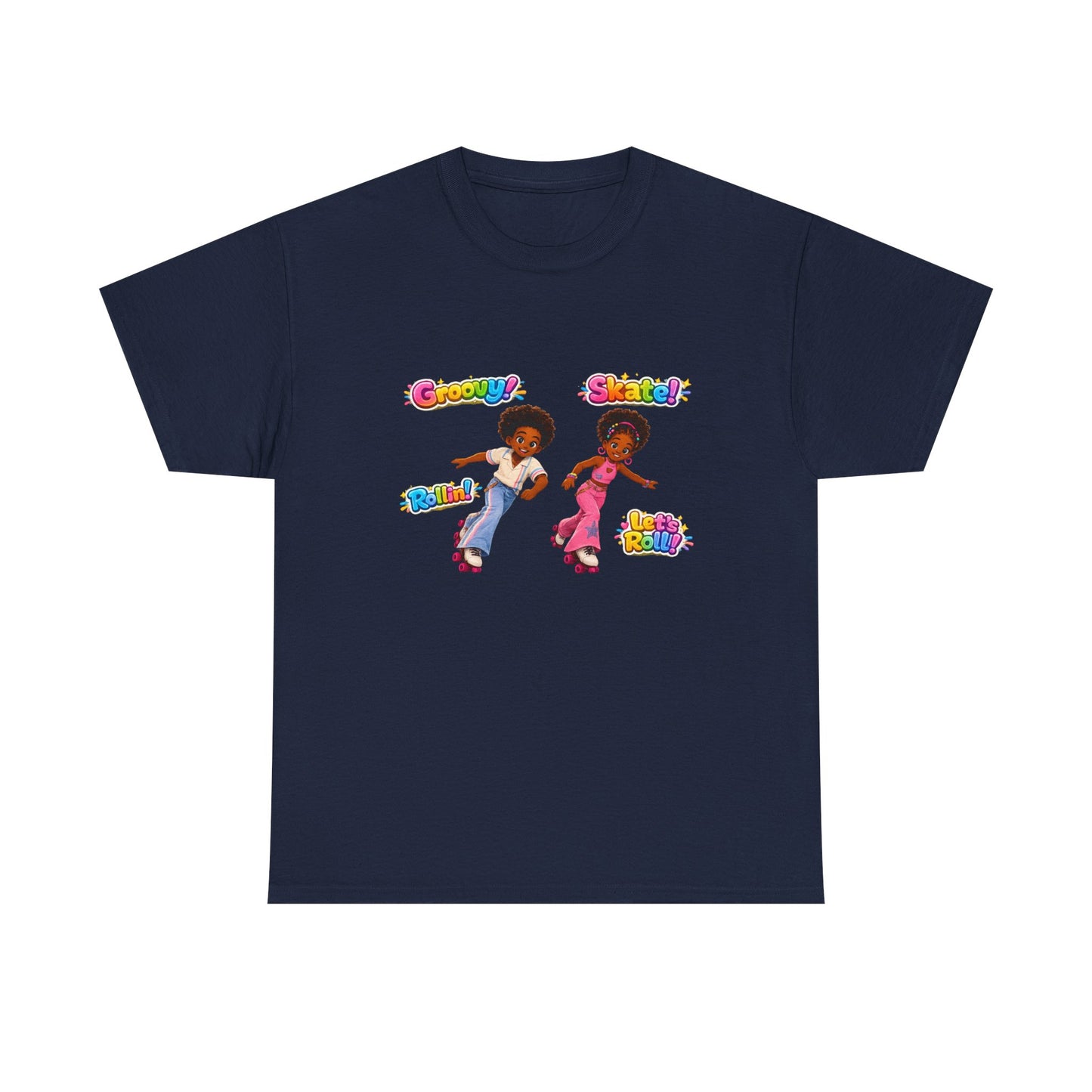 Roller Dance Kids T-Shirt — 'Groovy! Skate!' Retro Afro Puff Skaters Tee
