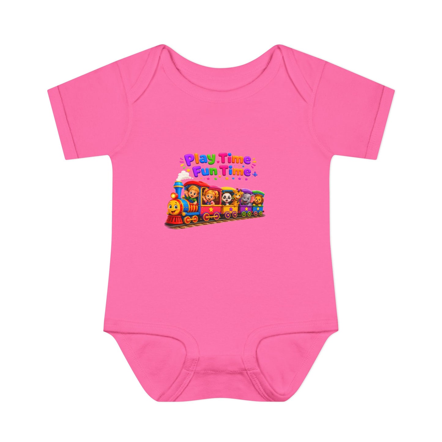 Play Time Fun Time Baby Bodysuit — Colorful Train Infant Onesie