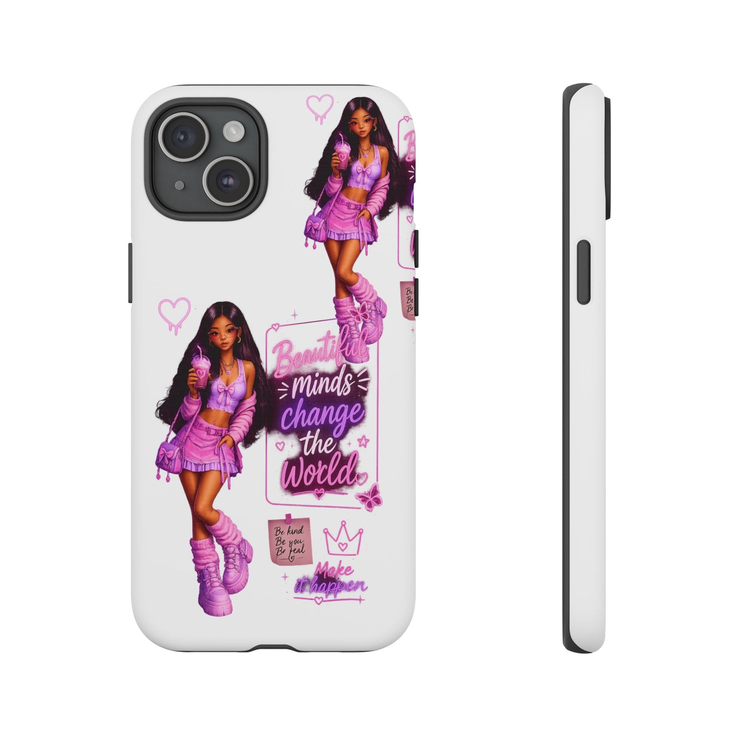 Empowerment Girl Phone Case — "Minds Change the World" Pink Aesthetic Protective Cover