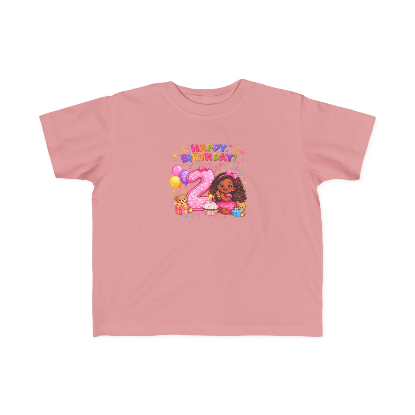 Toddler Birthday Tee — "Happy Birthday 2" Girl Balloon Party Shirt