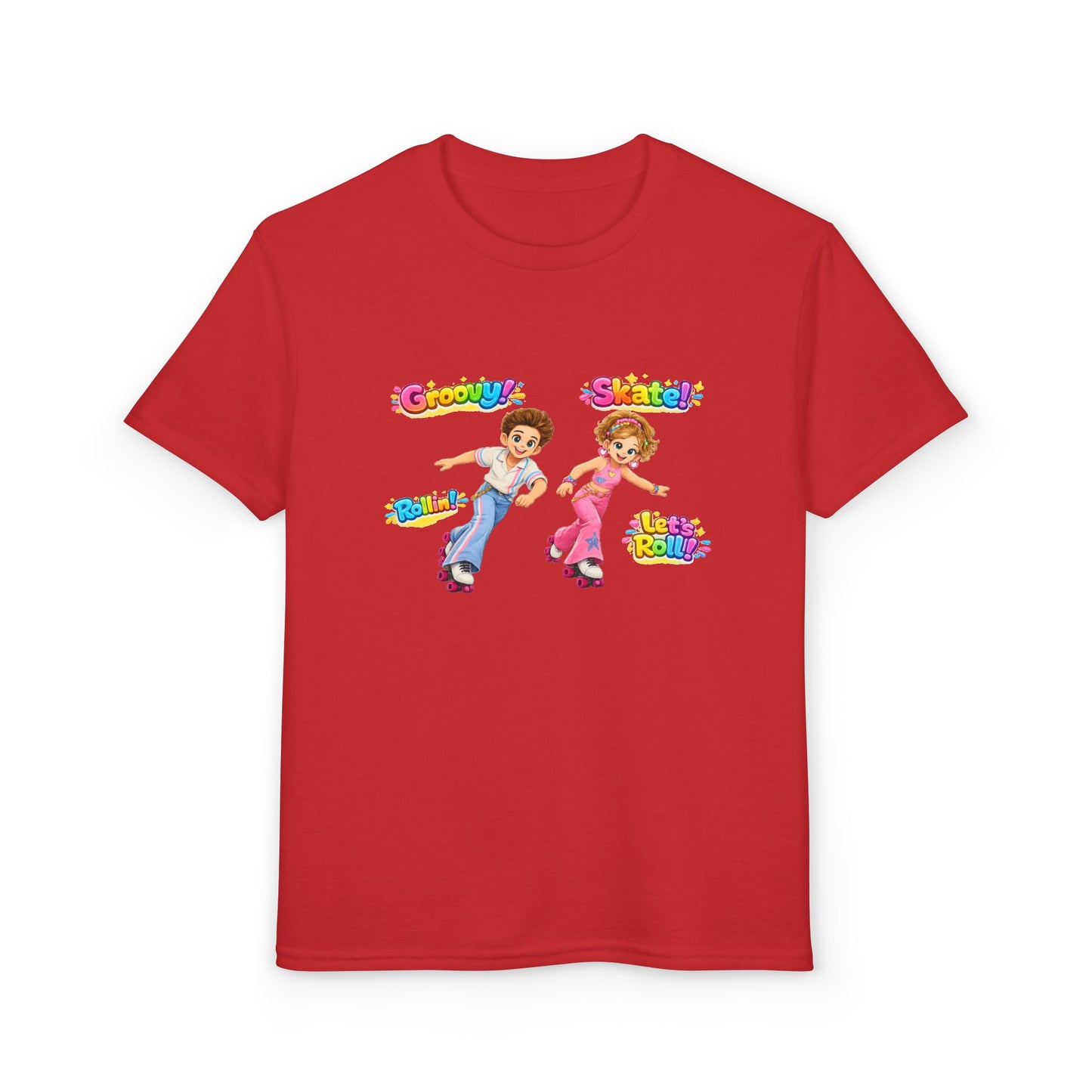 Youth Roller Skating T-Shirt — "Groovy! Skater!" Colorful Retro Kids Tee