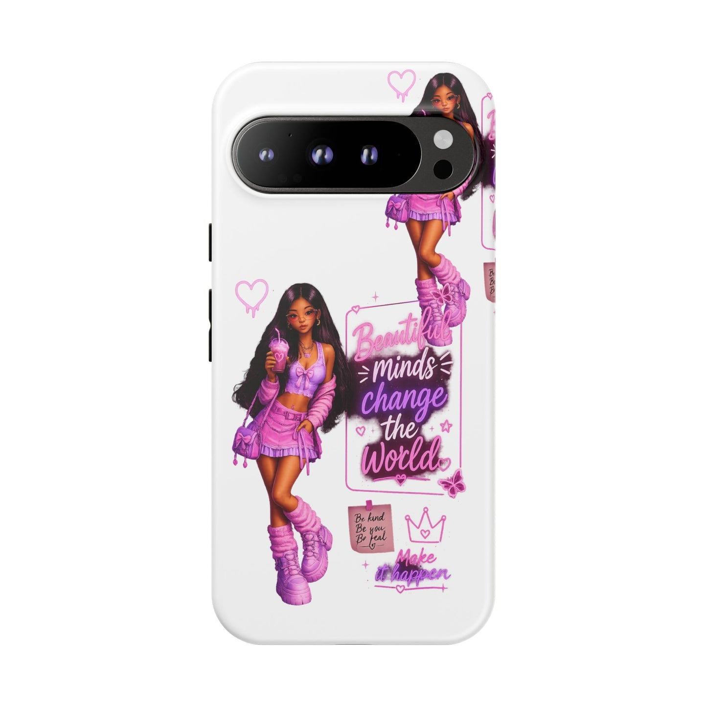 Empowerment Girl Phone Case — "Minds Change the World" Pink Aesthetic Protective Cover