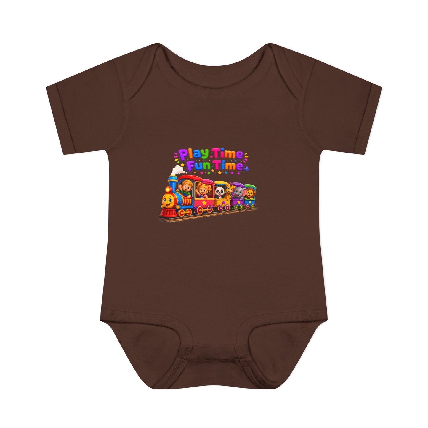 Play Time Fun Time Baby Bodysuit — Colorful Train Infant Onesie