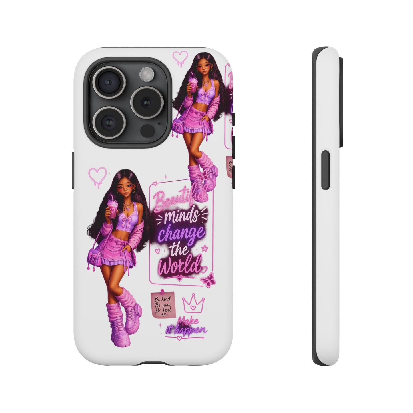Empowerment Girl Phone Case — "Minds Change the World" Pink Aesthetic Protective Cover