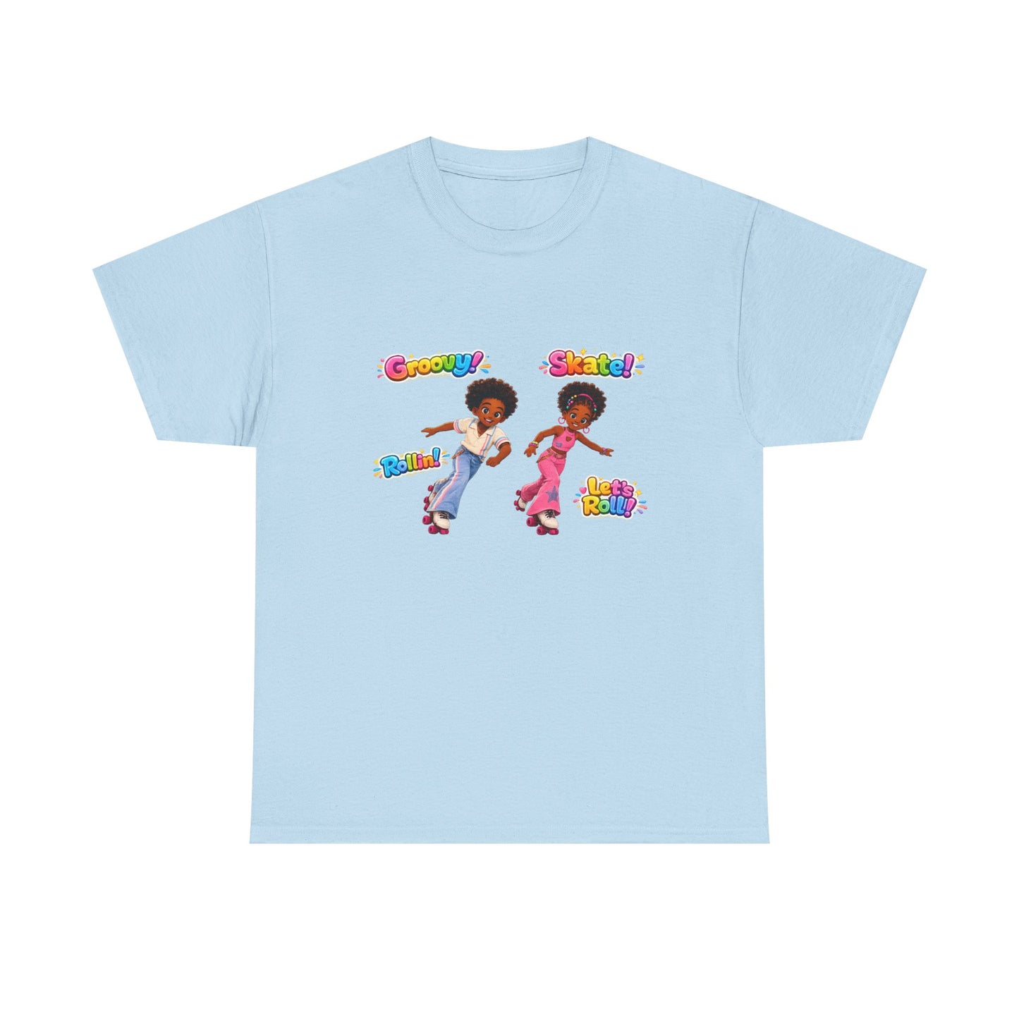 Roller Dance Kids T-Shirt — 'Groovy! Skate!' Retro Afro Puff Skaters Tee