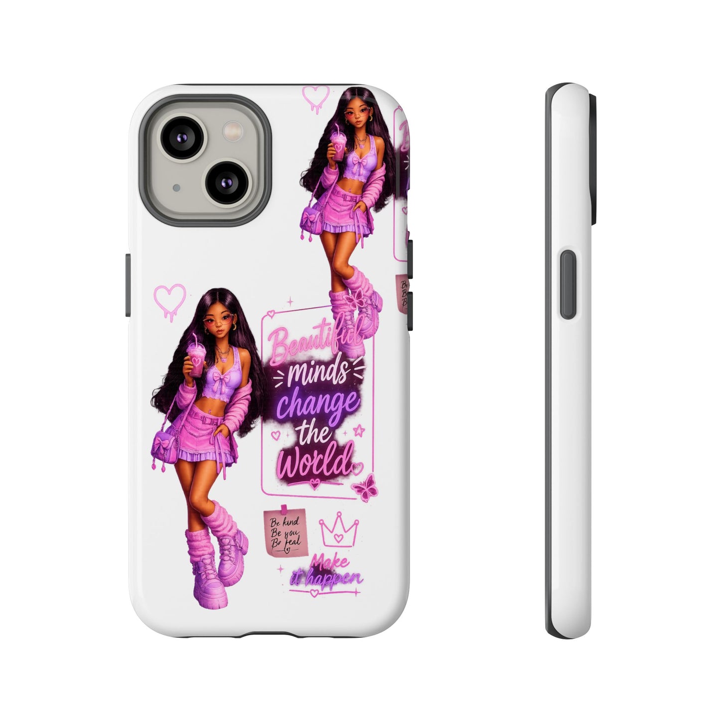 Empowerment Girl Phone Case — "Minds Change the World" Pink Aesthetic Protective Cover