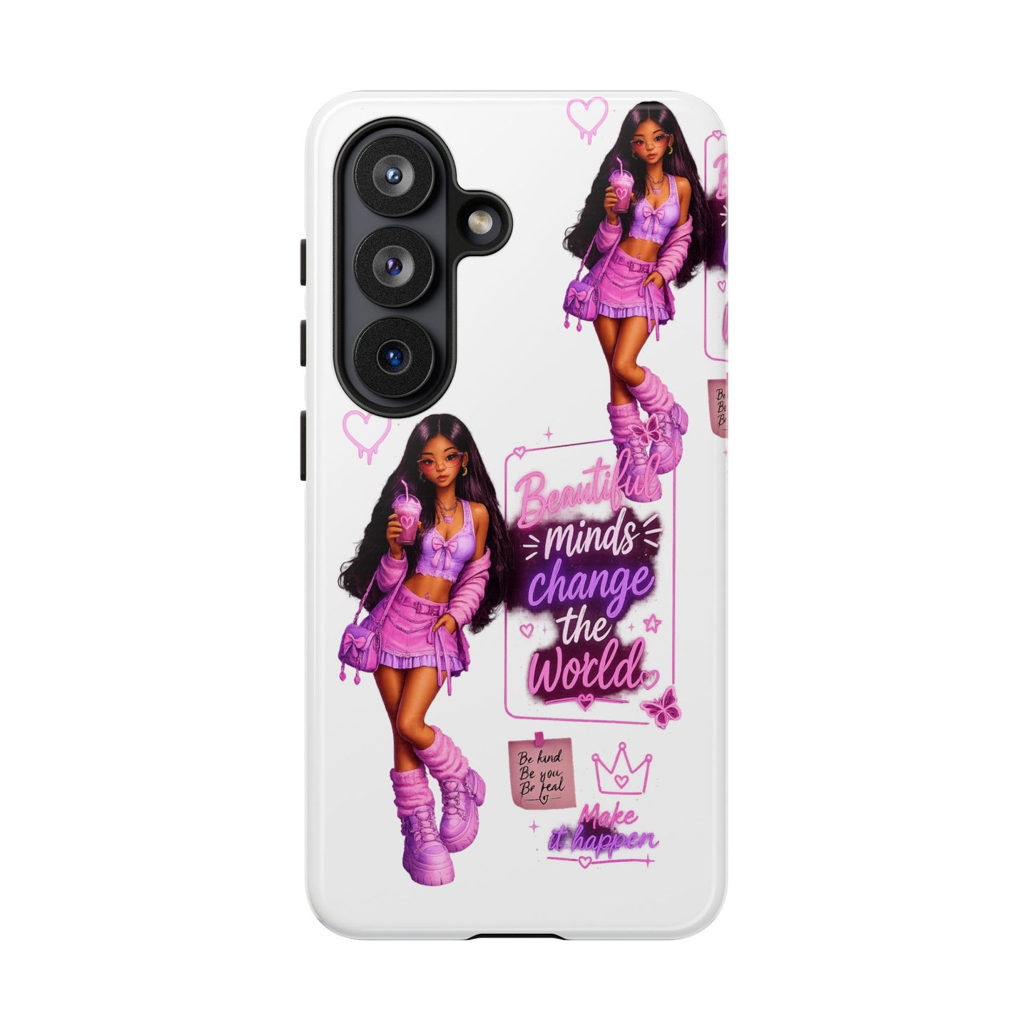 Empowerment Girl Phone Case — "Minds Change the World" Pink Aesthetic Protective Cover
