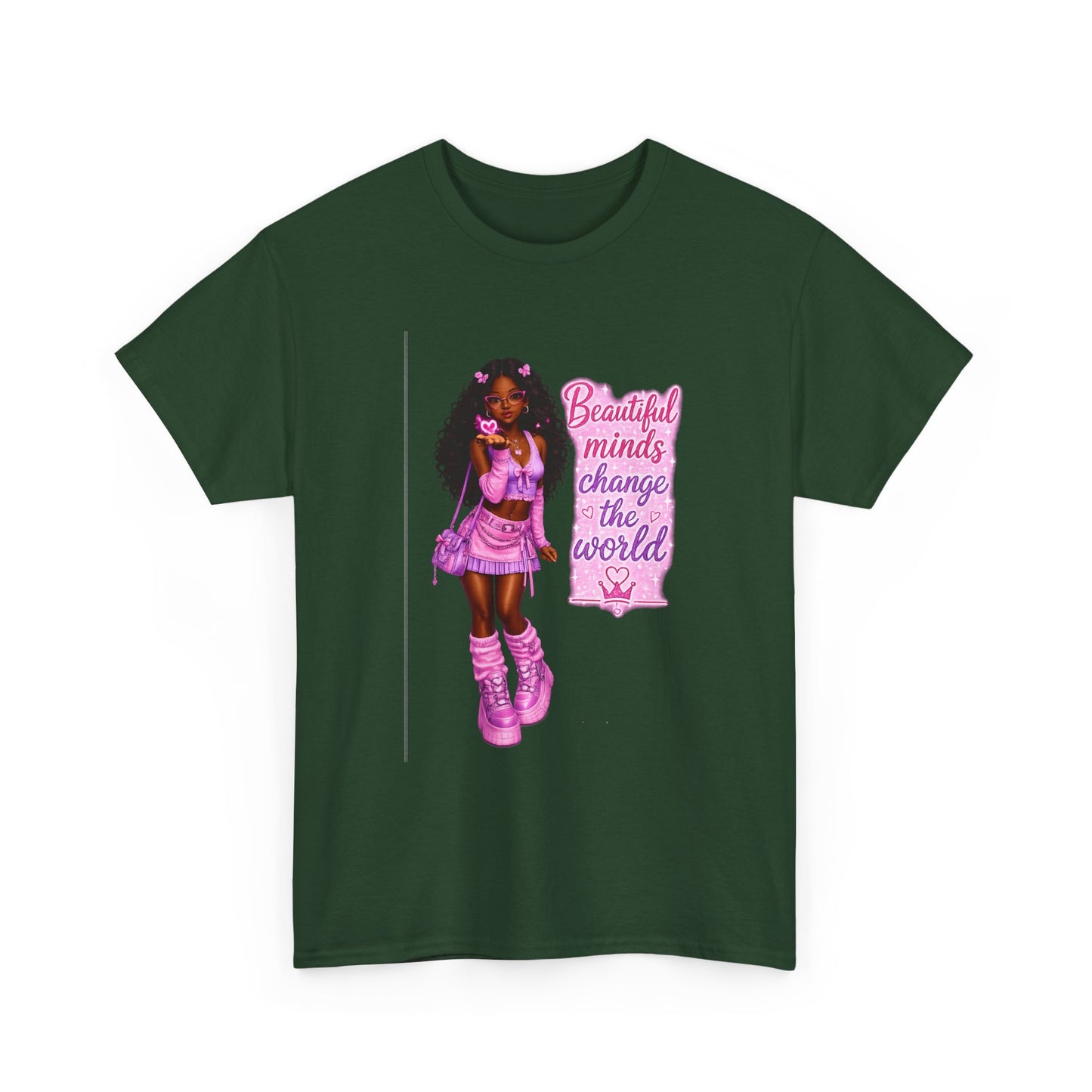 T-Shirt — 'Beautiful Minds Change the World' Pink Afro Girl Graphic