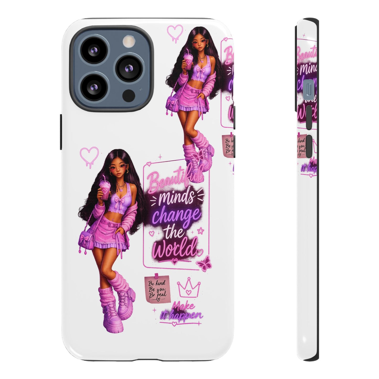 Empowerment Girl Phone Case — "Minds Change the World" Pink Aesthetic Protective Cover
