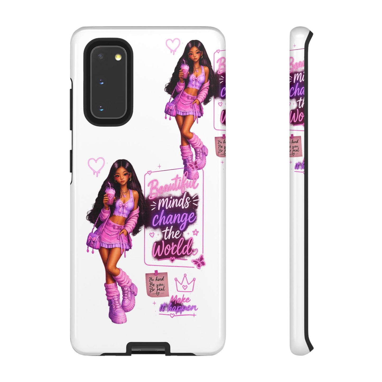 Empowerment Girl Phone Case — "Minds Change the World" Pink Aesthetic Protective Cover