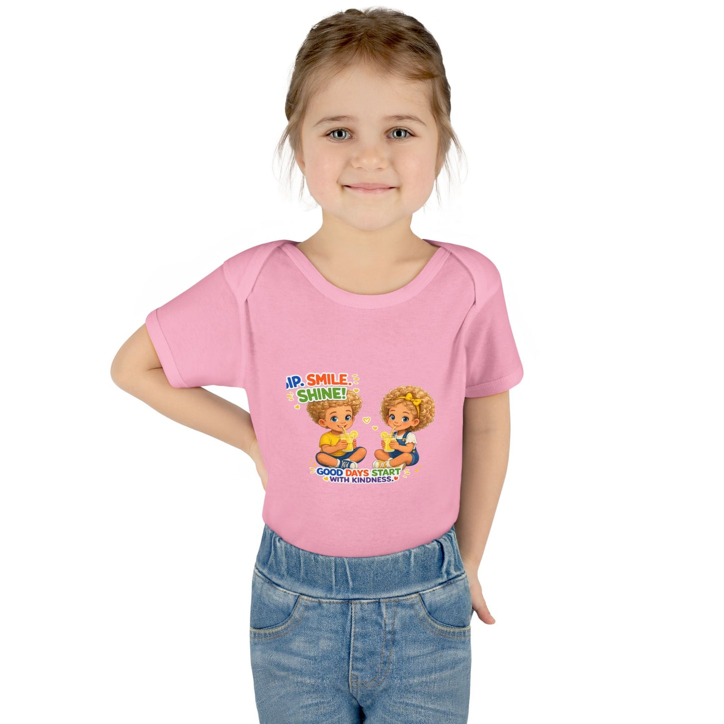 Infant Bodysuit "Rise, Smile, Shine!" Cute Kids Graphic Onesie — "Good Days Start with Kindness"