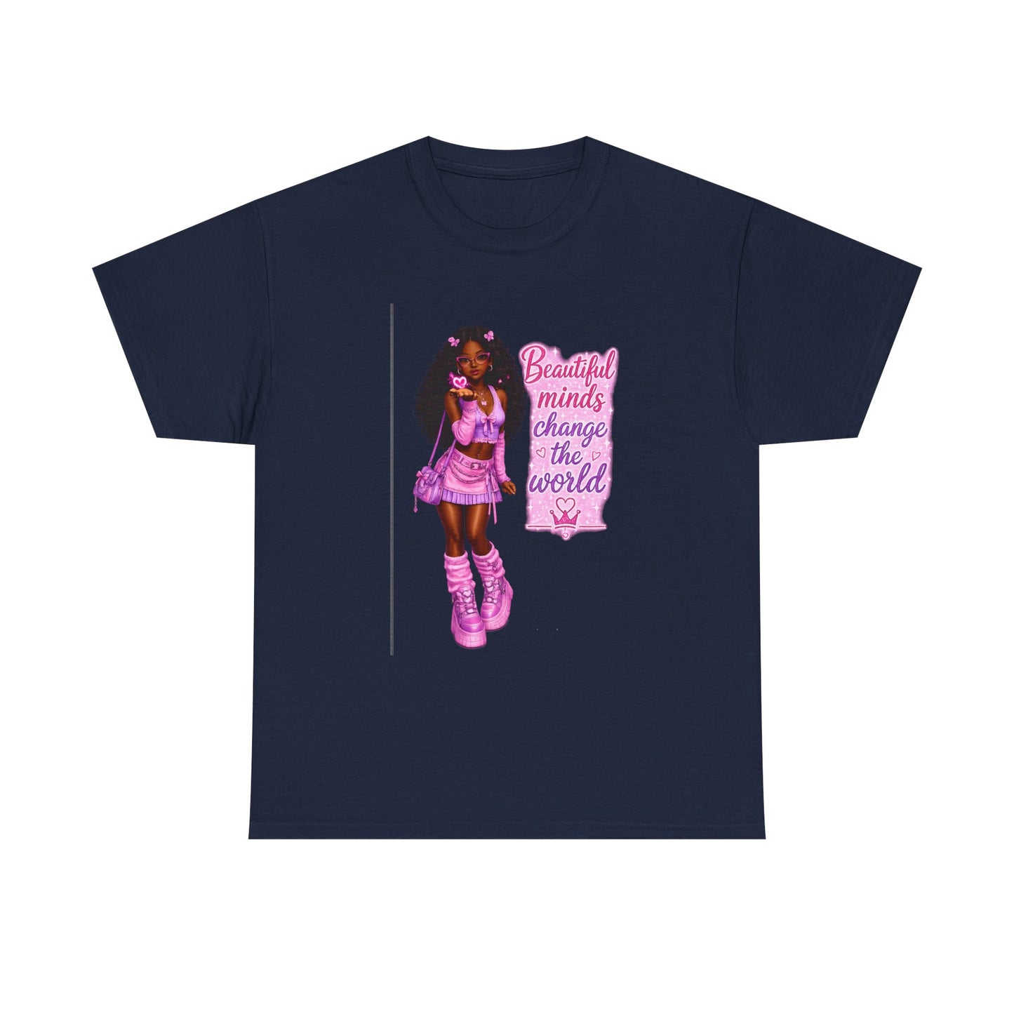 T-Shirt — 'Beautiful Minds Change the World' Pink Afro Girl Graphic