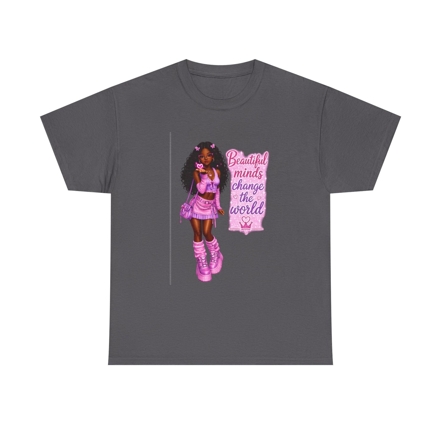 T-Shirt — 'Beautiful Minds Change the World' Pink Afro Girl Graphic