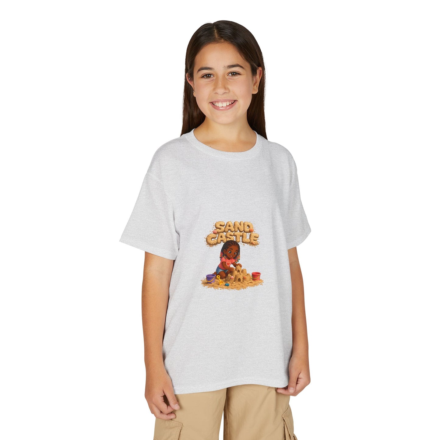 Kids "Sand Castle" Beach T‑Shirt — Cute Kid Building Sandcastle Graphic