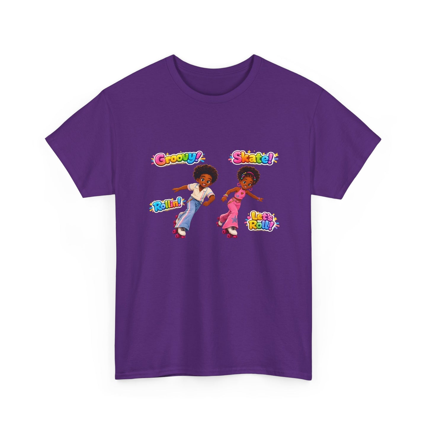 Roller Dance Kids T-Shirt — 'Groovy! Skate!' Retro Afro Puff Skaters Tee