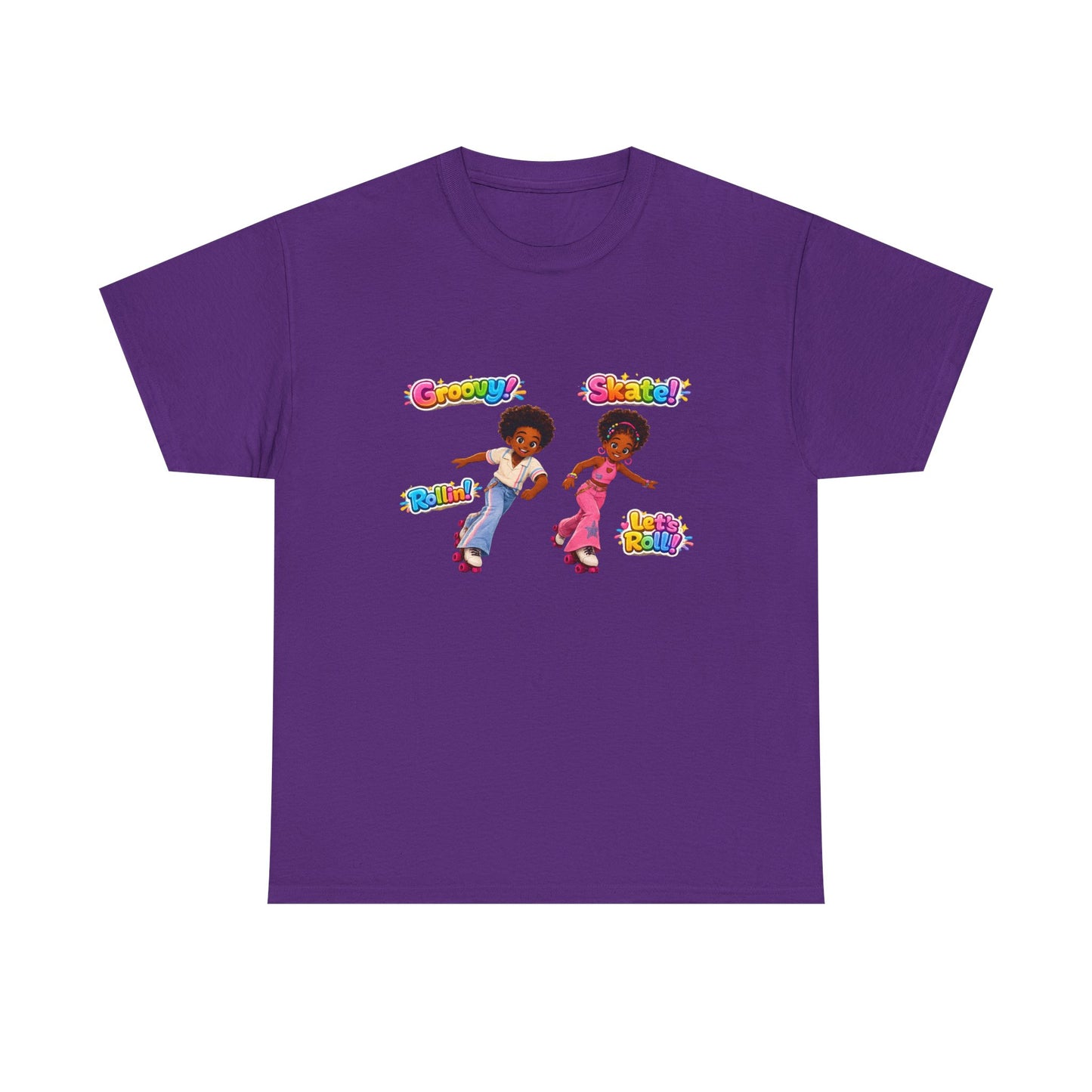 Roller Dance Kids T-Shirt — 'Groovy! Skate!' Retro Afro Puff Skaters Tee