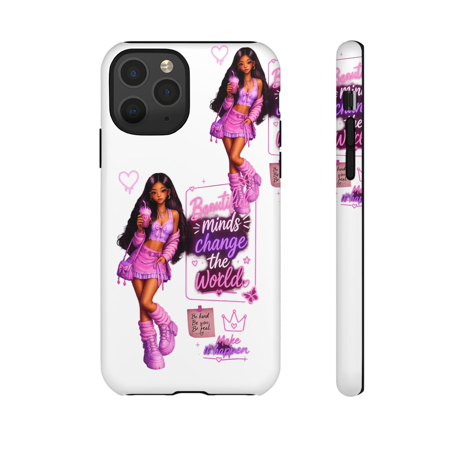Empowerment Girl Phone Case — "Minds Change the World" Pink Aesthetic Protective Cover