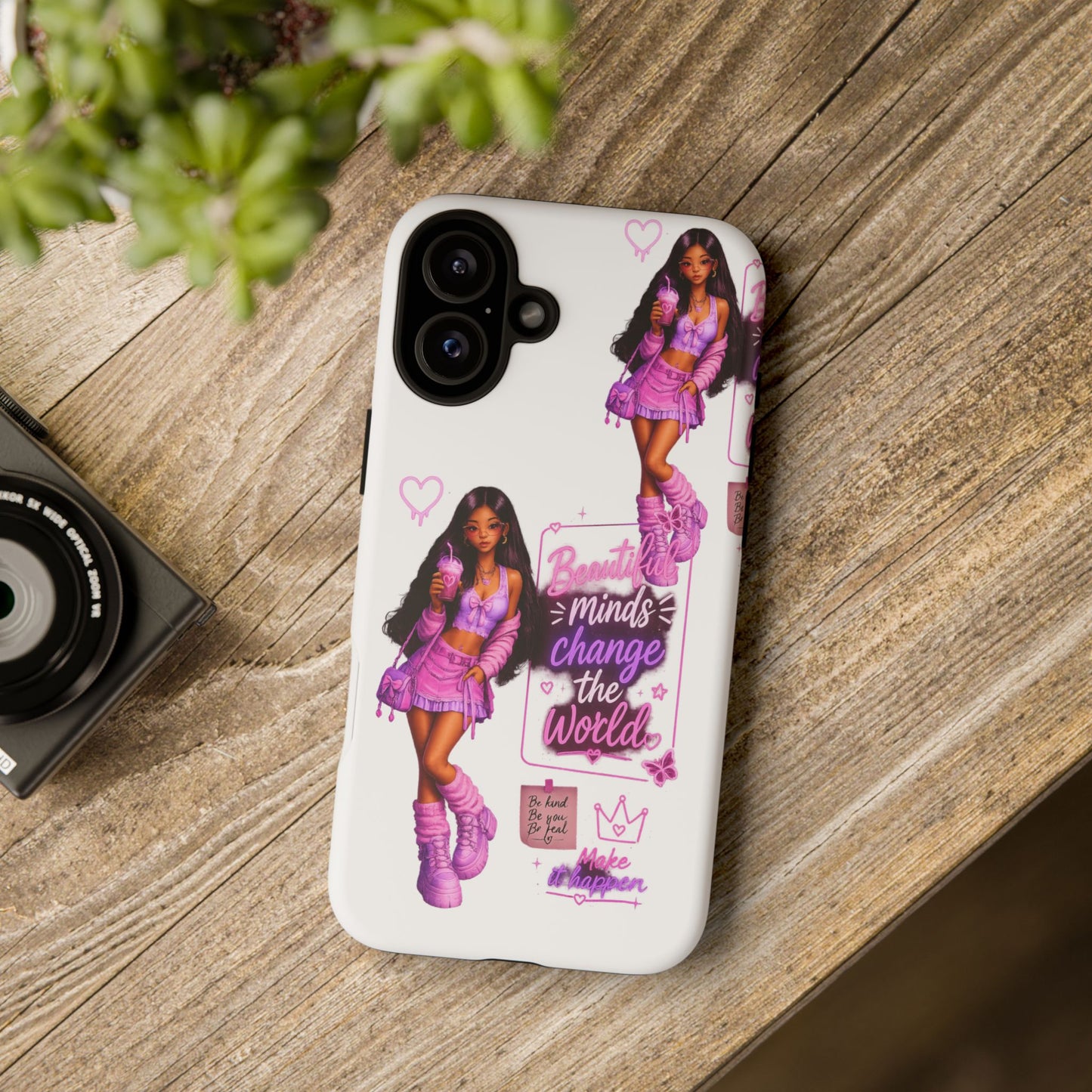 Empowerment Girl Phone Case — "Minds Change the World" Pink Aesthetic Protective Cover