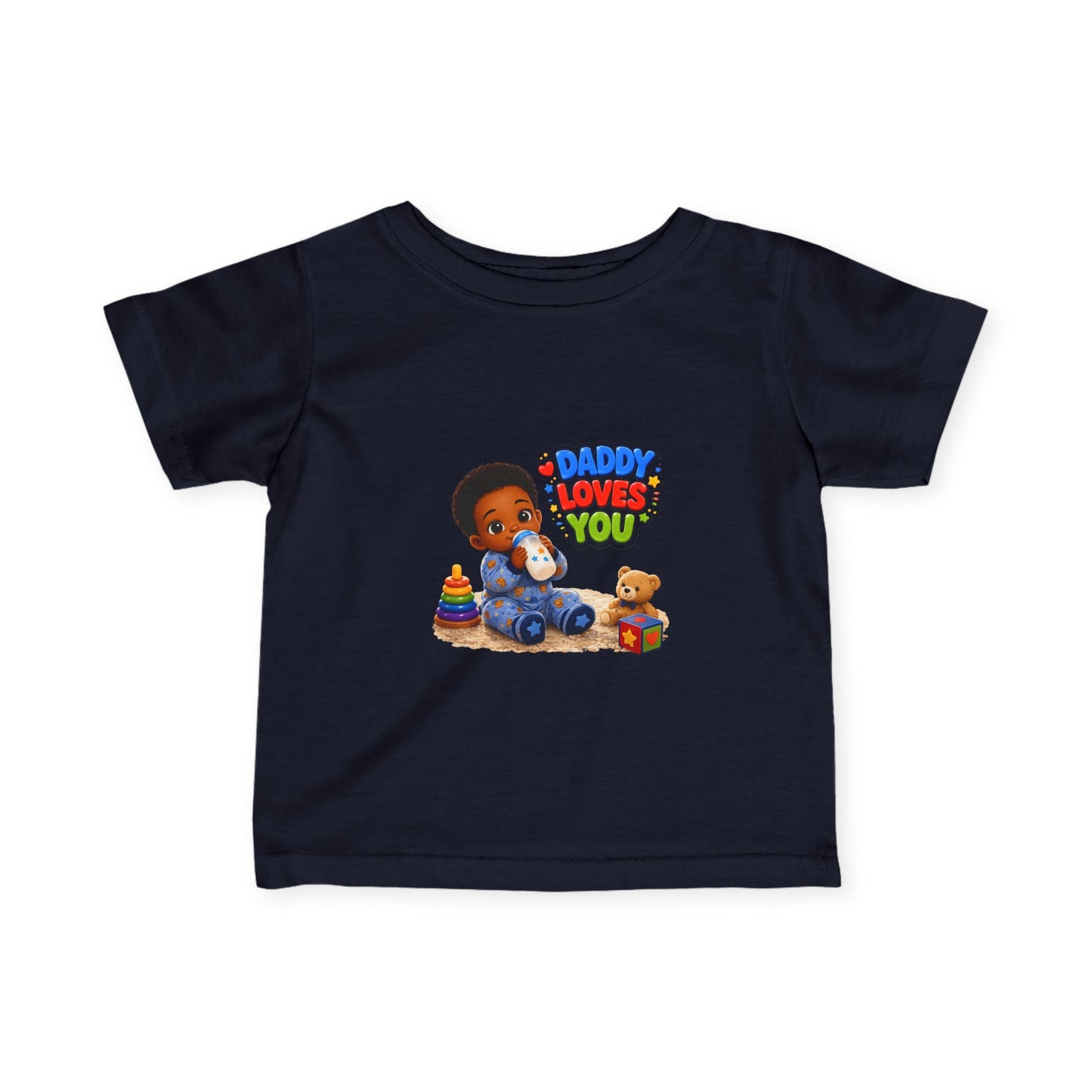 Infant Tee — "Daddy Loves You" Baby Shirt with Cute African American Baby & Toys