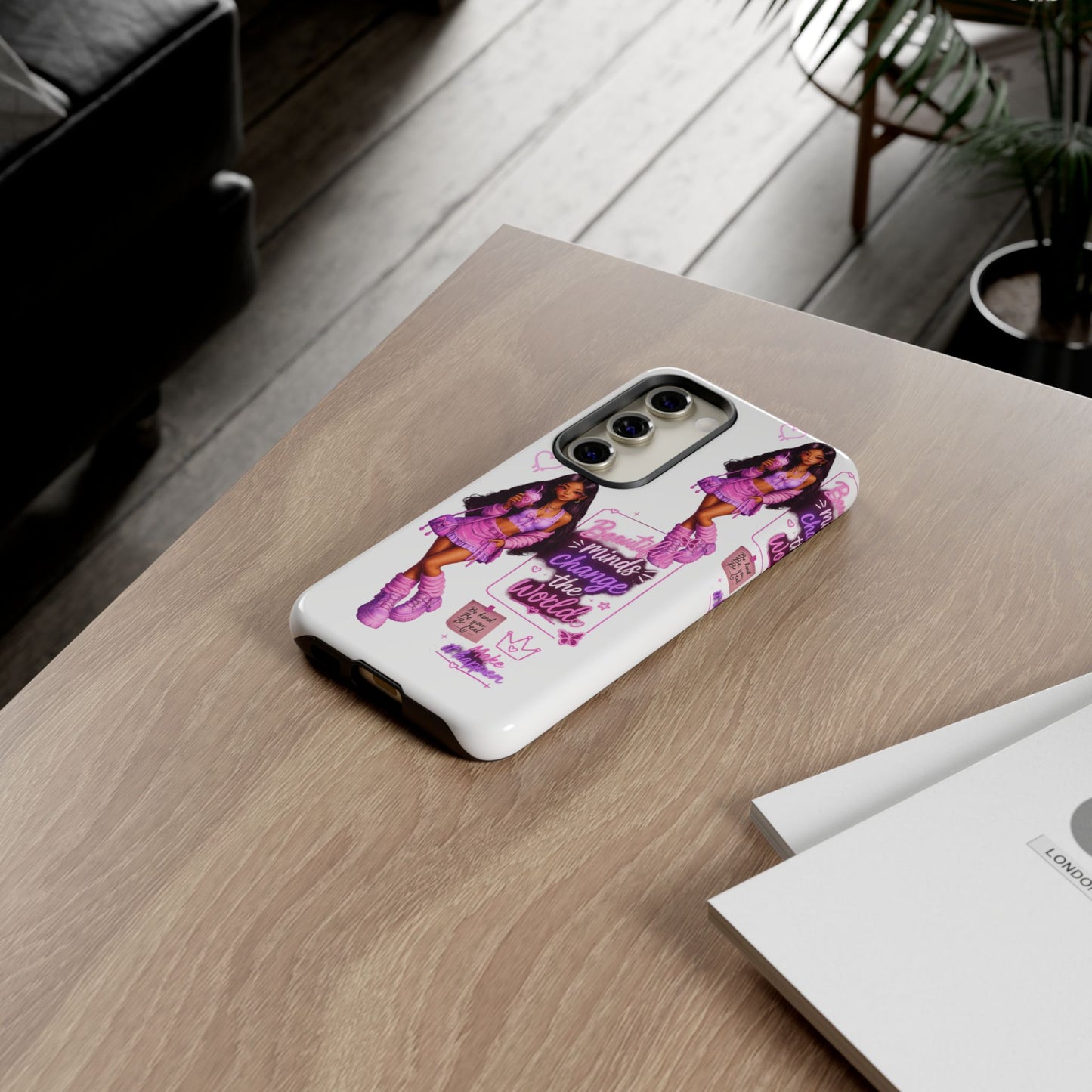 Empowerment Girl Phone Case — "Minds Change the World" Pink Aesthetic Protective Cover