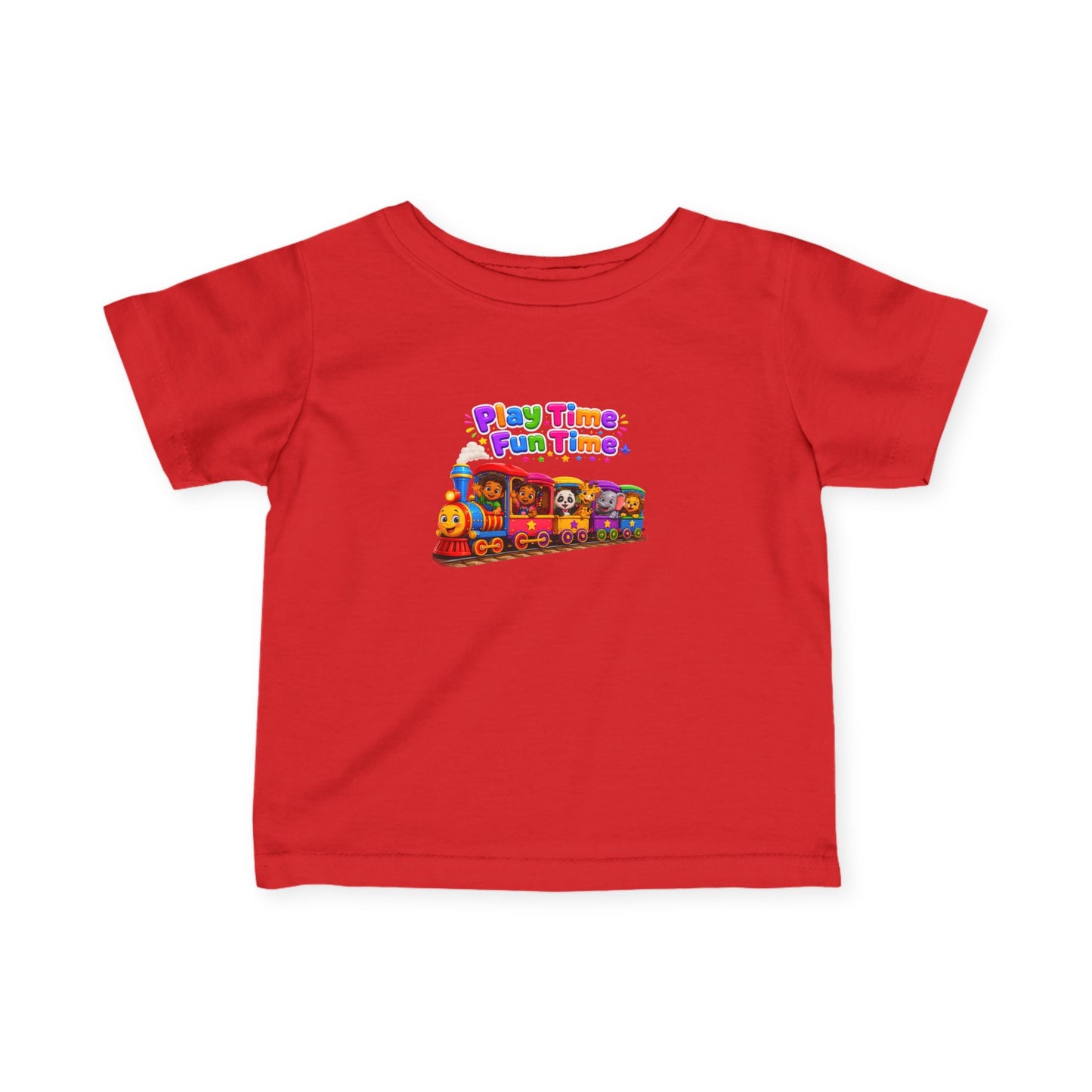 Infant Tee — "Play Time Fun Time" Colorful Toy Train Baby Shirt