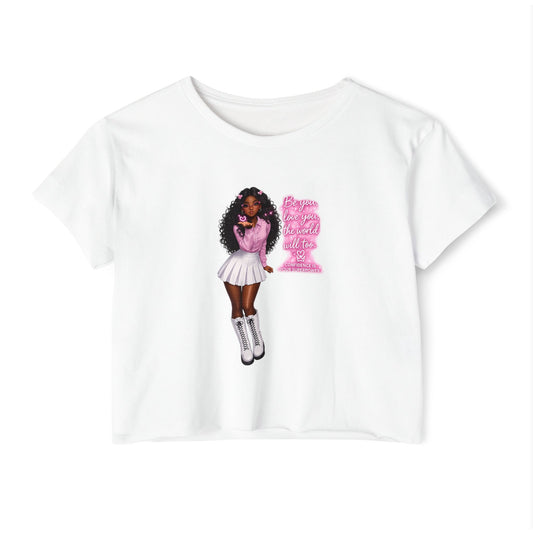 Festival Crop Top — Pink Glitter Doll Graphic Women’s Party Tee
