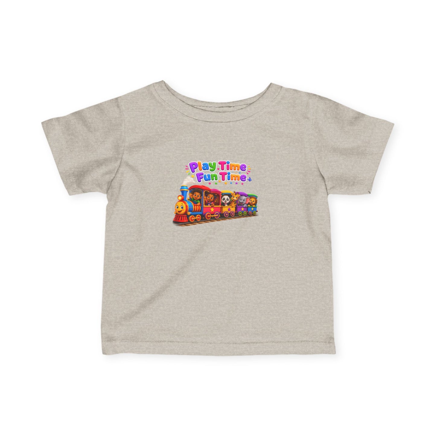 Infant Tee — "Play Time Fun Time" Colorful Toy Train Baby Shirt